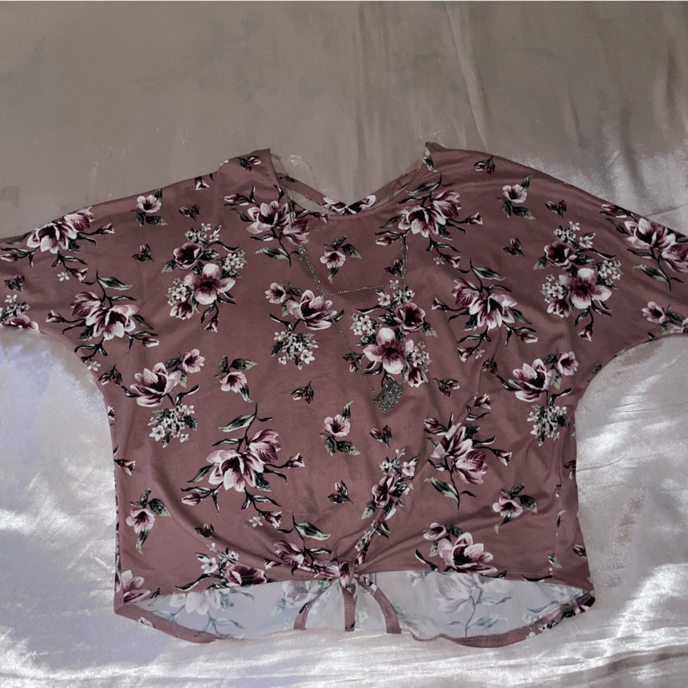 Pink with flower print blouse